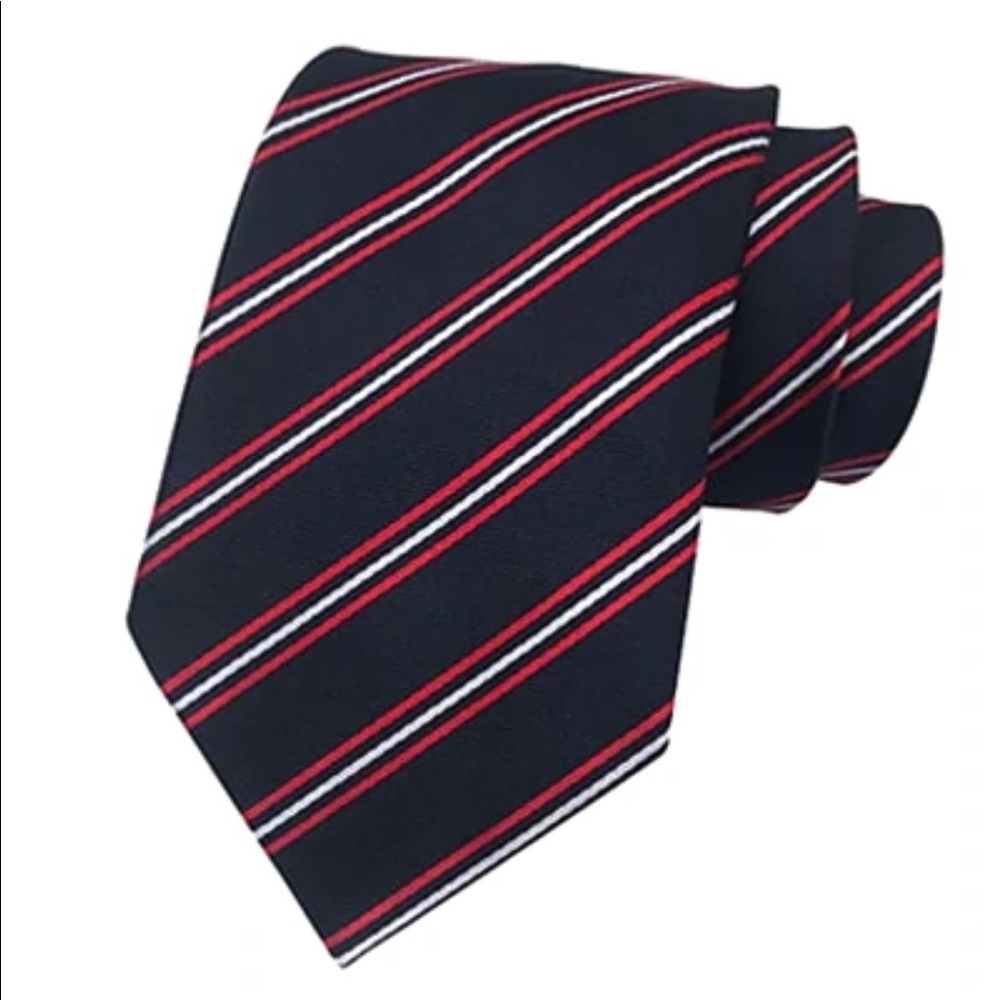 Classic Black Red Striped Silk Tie - Picture 2 of 9